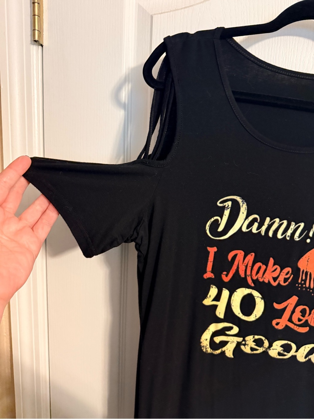 Women's 40th Birthday Gifts I Make 40 Look Good Cold Shoulder Short Sleeve T - Picture 2 of 8